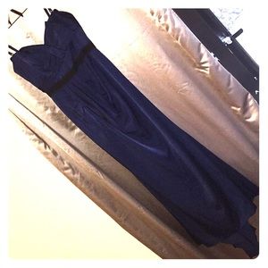 Navy blue satin full length gown